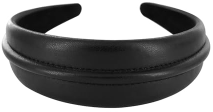 axy Breiter Haarreif aus Kunstleder - Wunderschön edler Haarreifen Damen Stirnband Haarschmuck HR27E (Schwarz)