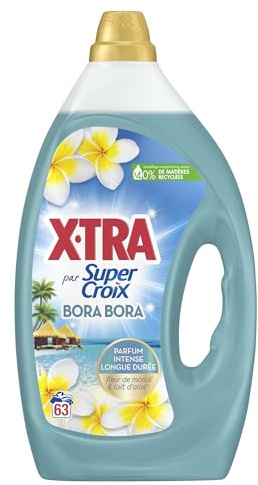 XTRA par Super Croix , Bora Bora , Lessive Liquide , Lessive Parfumee , Parfum Fleur de Monoi & Lait d'Aloe , Efficace des 20°C , Proprete & Evasion a Chaque Lavage, 63 Lavages