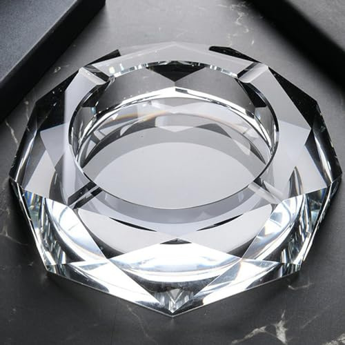 BURLOE Aschenbecher Aus Versilbertem Kristallglas, Elegant Zigarrenaschenbecher Große Für Zigaretten Mehrere Größen Den Innenbereich Einfach,Clear,25CM