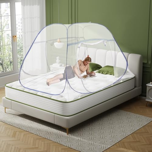 Moskitonetz Bett Pop up Doppeltür Tragbare Moskitonetz Bett Rand Doppeltür Moskito Campingzelt 198 * 180 * 160 cm Blauer für Outdoor Camping Reisen Schlafzimmer