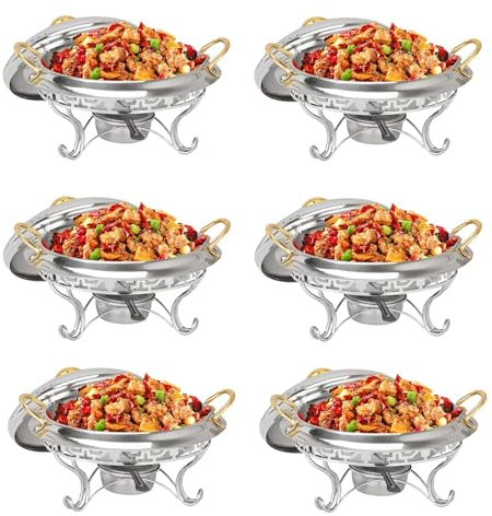 Gold Plated Chafing Dish Set - Stainless Steel Chafer Catering Buffet With Fuel Holders - Ideal For Restaurant Parties And Weddings, 2/4/6 Pack