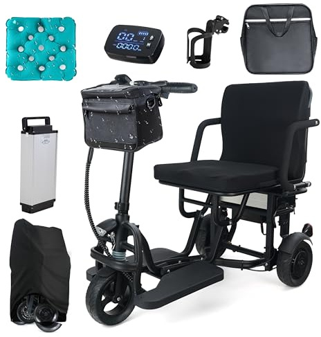 WEYRAL Verbessert Elektromobil für Senioren, 15km/h Elektromobil klappbar, Rollstuhl Elektrisch Faltbar, Reisemobilitätsroller Mit inklusive Rucksack und Staubbeutel, keine Montage erforderlich