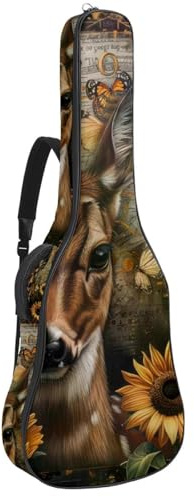 Eslifey Tasche für Akustikgitarre, Vintage, Hirsch, Schmetterlinge, verstellbarer Schultergurt, Gitarrenkoffer, Gigbag 101,6 cm, 104,7 cm, 106,7, mehrfarbig, 42.9x16.9x4.7 in, Taschen-Organizer