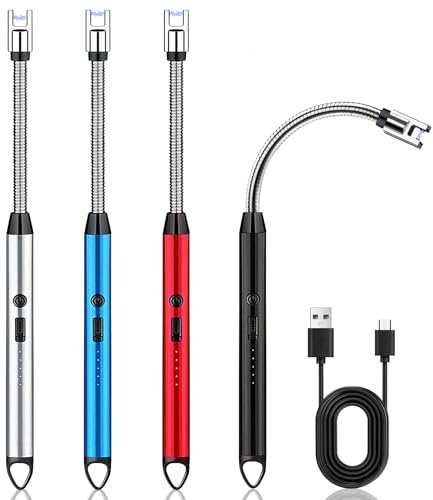 4 accendini ad arco lungo, accendino elettrico, accendino elettrico elettronico, accendino jet, fiamma USB, ricaricabile al plasma, per candele, cucina, barbecue