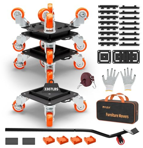 MYUEA Möbelwagen mit 5 Rollen, robust, mit abnehmbarem Seitenschutz, 1500 kg Kapazität, um 360° drehbare Räder und Seitenbremse, Möbelheber mit Rädern für Geräte, Sofas, Betten, Klaviere