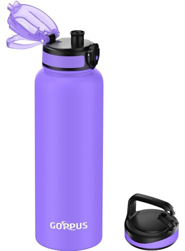 GOPPUS 1.2L/40oz Stainless Water Bottle Double Wall Insulated Bottles with Strap Large Vacuum Thermal Flask Leakproof Keep Cold Drinks Bottles with Flip Top Lid for Men Women BPA Free