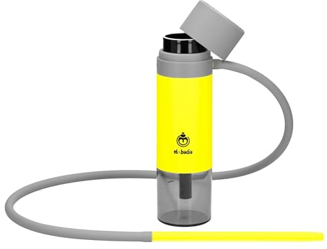 Cachimba Portátil EL-BADIA P1 24 cm – Shisha de Viaje Ultra-Compacta con Sistema Patentado de Almacenamiento de Manguera, Cazoleta de Cerámica Reversible & Manguera de Silicona (Acid Yellow)