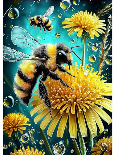 MOGTAA Diamond Painting Erwachsene Bienen, 5D Blumen Diamant Painting Bilder Erwachsene Anfänger, DIY Full Drill Diamant Malerei Bilder für Home Wand Dekor 30x40cm