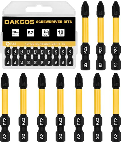 DAKCOS PZ2 Bit largo, Torx Bit PZ2 surtido de puntas de S2 Vástago Hex 1/4 | longitud 50 mm, 10 piezas