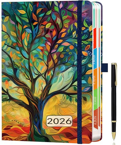 HwxBen Day by Day 2026 A5 Tageskalender – 1 Tag pro Seite – Tagesplaner, Terminkalender, Buchkalender, Jahresplaner von Januar bis Dezember, mit bunten Monats-Tabs, inklusive Stift.