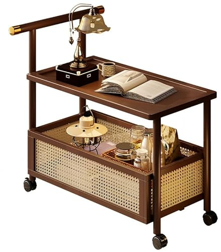 Abnehmbare Vintage Trolley Doppelregale Küche Sofa Wohnzimmer Home Couchtisch Sideboard Schlafzimmer Nachttisch Rattan Regale