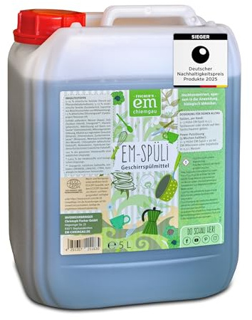 EM-Chiemgau Bio Geschirrspülmittel EM-Spüli [mit Effektive Mikroorganismen] sehr ergiebig, extrem Hohe Schmutz- und Fettlösekraft, pflanzliche Waschrohstoffe, Bio Rohstoffe, hautfreundlich - 5 L