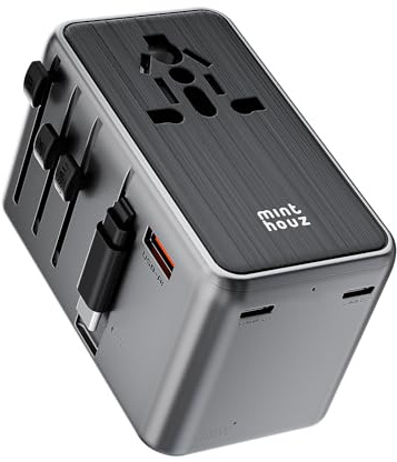 Minthouz Reiseadapter Weltweit,GaN Ⅲ PD 100W Universal Reisestecker mit 2 USB C und 1 USB A,Internationaler Steckdosenadapter mit ausziehbar Kabel,Universaladapter für UK USA Japan China (P100W-C)