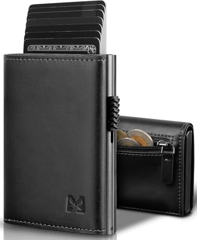 MYSHION Portefeuille Pop Up pour Homme avec Poche à Monnaie, Portefeuille Trifold avec Fenêtre d'Identité, Porte-Cartes Intelligent avec Blocage RFID et 6 Fentes pour jusqu'à 11 Cartes (Noir)