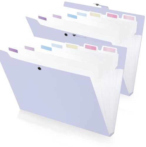 FRETONBA Trieur A4 8 Compartiments, 2 Pièces Classeur Conception de l'étiquette, Porte vue Bouton Rabattable Pour Protéger les Documents, Porte Document, Rangement Papier Administratif, Violet