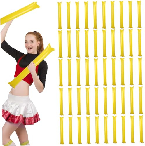 50Pcs Thunder Sticks, 23.62x3.94in Portable Lightweight Thicken Inflatable Thunder Sticks Noise Maker for Sporting Events Basketball Football Dance Party, Yellow, Toys