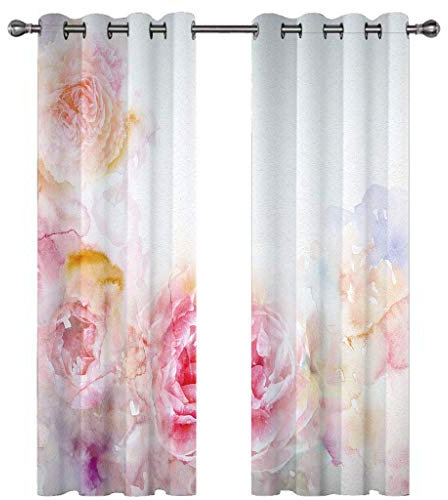 Kinder Gardinen Kinderzimmer Junge Mädchen Blickdicht Rosa Und Lila Aquarellblumen 200X214Cm 2Er Set Verdunkelungsvorhang Thermovorhang Hitzeschutz Vorhänge Wohnzimmer Schlafzimmer Vorhänge Mit Öse