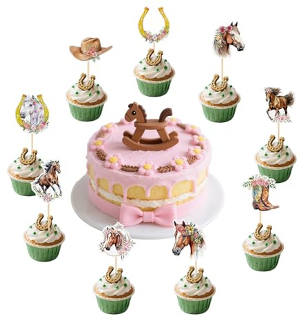 9 Stück Pferd Kuchen Topper, Pferd Kuchen Topper, Pferd Thema Party Dekorationen, geeignet für Kinder Geburtstag Party und Baby-Taufe