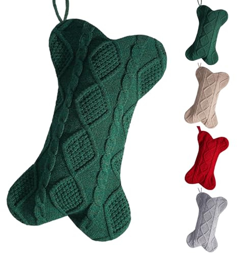 HDQQEU Weihnachtsstrumpf Für Hunde, Dog Christmas Stocking, Süß KnochenföRmig Hängende Weihnachten Strumpf Nikolausstrumpf Großer Christmas Stockings Für Weihnachtsbaum Hund Strümpfe (Grün)