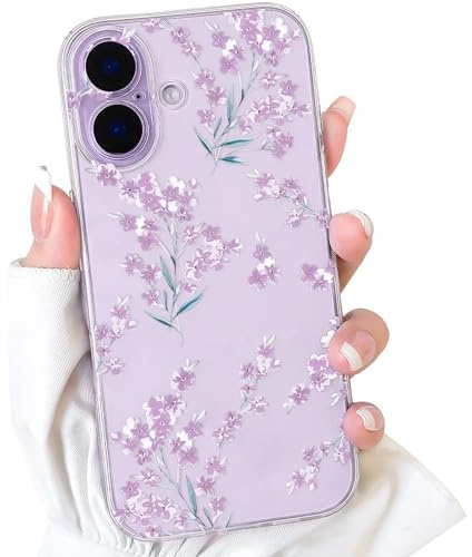 NITITOP Coque pour iPhone 17 Mignon Floral Fleur Motif, Violet | Vintage Branche Fleurie Design, pour Femme Fille, Housse de protection en TPU Souple, Protection Intégrale de l'Objectif
