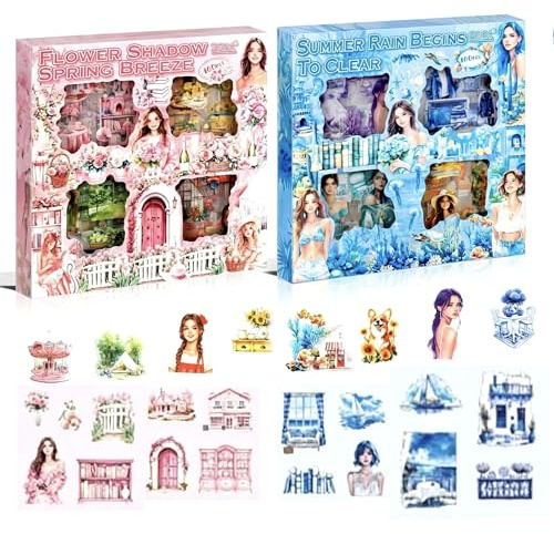 Set Adesivi Scrapbooking Vintage Aesthetic, 200 Fogli con 800+ Motivi, Adesivi Impermeabili PET per Journaling, Bullet Journal, Agenda e Album Fotografico, Adesivi Decorativi Fiori Paesaggi Viaggio