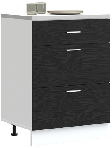 vidaXL Base per Cucina Rovere Nero 60 x 46 x 81,5 cm Legno multistrato, Armadio da cucina moderno, design rettangolare, ampio spazio, materiali resistenti, stile contemporaneo, per l'organizzazione in