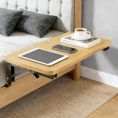 Faltbarer Nachttisch zum Einhängen, Bettablage zum Einhängen, Clip-On-Nachttisch aus Holz für Etagenbett und Obere Bett, Betttablett Schwebend für Studentenwohnheim Essentials 30x20cm, Naturholzfarbe