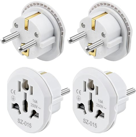 4 Stück Steckdosen Adapter Universal, UK to EU Adapter, Stecker Adapter China Deutschland, Steckdosenadapter Deutschland, Reiseadapter Weltweit für Europa, USA,Thailand,Schweiz,Italien (Weiß)