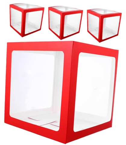 Mikinona 4 Stück Quadratische Transparente Ballonboxen 30x30x30cm für Hochzeits und Geburtstagsdeko Stapelbar Vielseitige Party Deko und Geschenkboxen