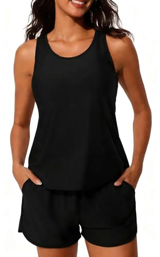 CheChury Baddräkt Tankini Dam Reducerande U-hals Baddräkter Tvådelad Beachwear Baddräkt Sexig Sommar Sport Push Up Brasiliansk Plus Size Baddräkter Mage med Fickor Strand