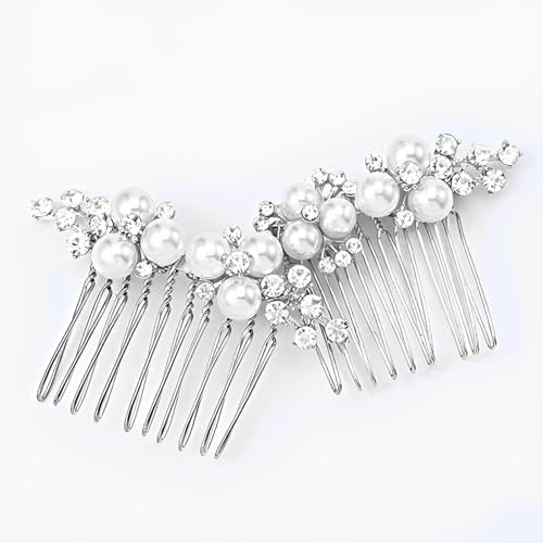 2 Piezas Peines para el Pelo de Novia Perla Diamante Peine para el Cabello Elegante Nupcial Accesorios de Cabellos para Mujeres y Niñas Dama de Honor Bodas Noche Fiesta (Plata)
