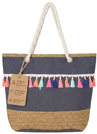 Sonia Originelli Strandtasche XXL mit Quasten, Boho Shopper aus Stoff und | Hol dir das Strandgefühl in deinen Sommer, Die Boho Strandtasche von verbindet ein großzügiges Hauptfach mit einem