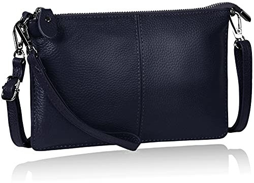 befen Echtleder Damen Umhängetasche Clutch Blau, Handtasche Damen Echt Leder Klein mit Reißverschluss und Schultergurt für Weihnachten, Klein Handtasche Damen 22x13x0,38cm,Königsblau