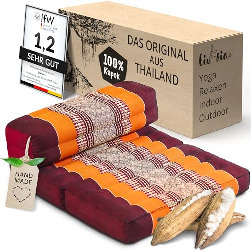 livasia Meditationskissen faltbar - 72x50x12cm - Zafukissen klappbar Zabuton für Yoga und Meditation, Meditationssitz mit Kapok, Sitzkissen Schneidersitz zum Klappen, handgefertigt