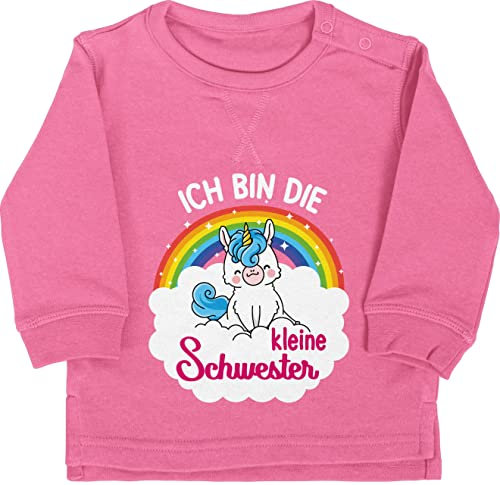 Baby Pullover Jungen Mädchen - Ich Bin die kleine Schwester - mit Einhorn - 6/12 Monate - Pink - Little Sister Unicorn Pulli Lil sis Regenbogen Langarm schwesterherz Sweatshirt