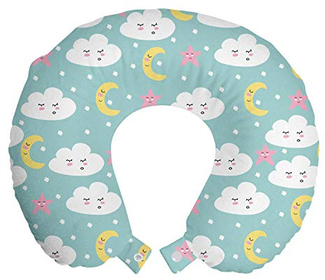 ABAKUHAUS Infantile Cuscino da Viaggio, Nuvole Stelle e mezzaluna, Accessorio in Schiuma di Memoria per Viaggio, 30 cm x 30 cm, Multicolore