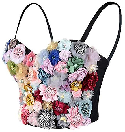Woboren Damen 3D Blumen Bustier Crop Top Hochzeitsfeier Club BH Tops Korsett abnehmbare Träger