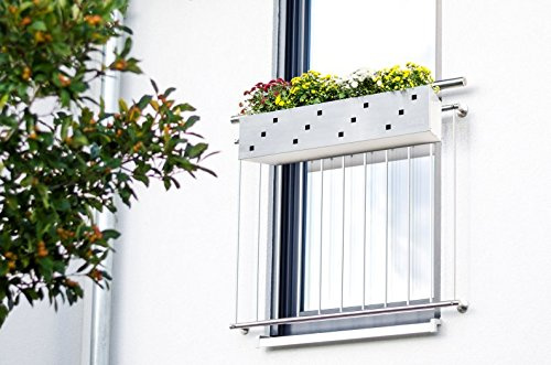 reinkedesign Blumenkasten aus Edelstahl inkl. Kunststoff Einsatz mit Wasserstandsanzeige (81,50cm)