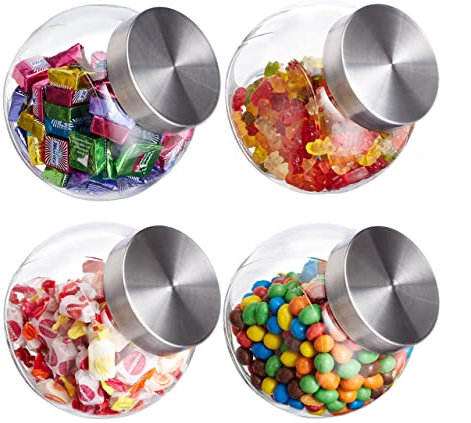 Relaxdays 8 x Bonbonglas, 1,5 l, Vorratsgläser für Süßigkeiten, Lebensmittel, Candy Bar, Bonboniere, Edelstahl-Deckel, klar