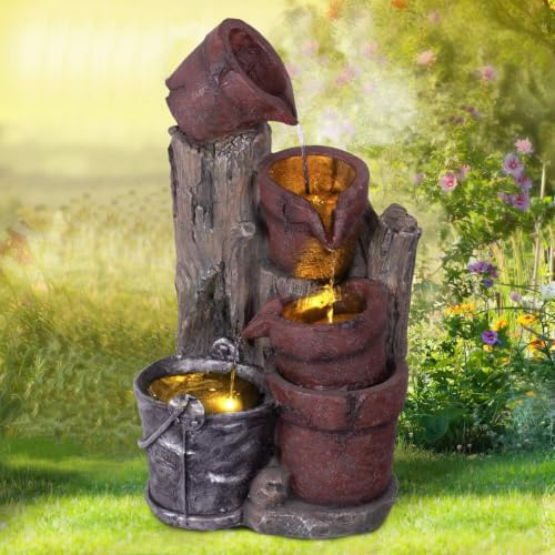 Gartenbrunnen Brunnen Zierbrunnen Zimmerbrunnen Springbrunnen Brunnen Wald-Quelle mit LED-Licht 230V Wasserfall Wasserspiel für Garten