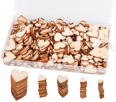 TAIYOU 500 Klein Holzherzen Mini Wooden Hearts Streudeko | Holz Herz Verschönerungen, Holzscheiben Deko zum Basteln, DIY Handwerk Verzierungen, Tischdeko, 6 8 10 12 20 mm