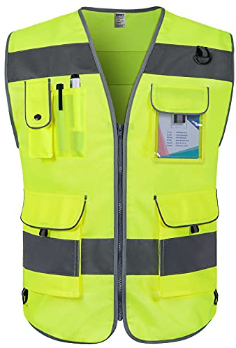 Chaleco de seguridad de alta visibilidad con bolsillos, chaleco reflectante de trabajo ANSI/ISEA clase 2