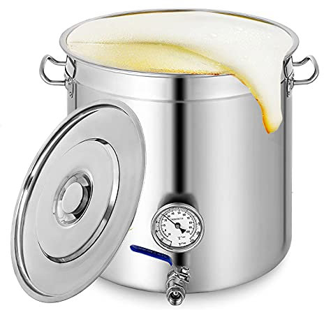 AIZYR Olla De Acero Inoxidable - Olla Cooware Hervidor De Agua Casero con Tapa, Termómetro Y Válvula De Bola para Preparar Cerveza, Cocinar Y Hervir,30 * 30cm