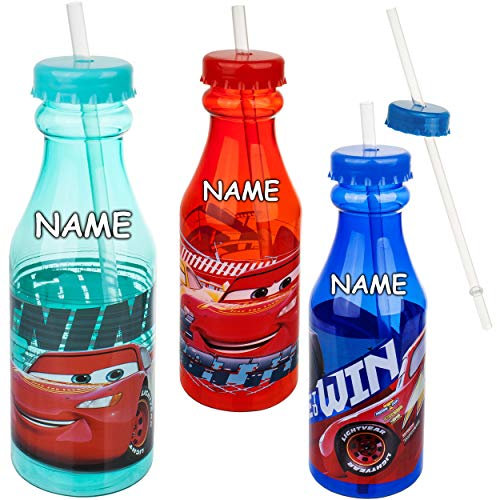 alles-meine.de GmbH Trinkbecher/Trinkflasche/Trinkglas - Cars - Auto - Lightning McQueen - inkl. Name - mit Strohhalm & Deckel - BPA frei - 420 ml - Kunststoff Plastik - durc..
