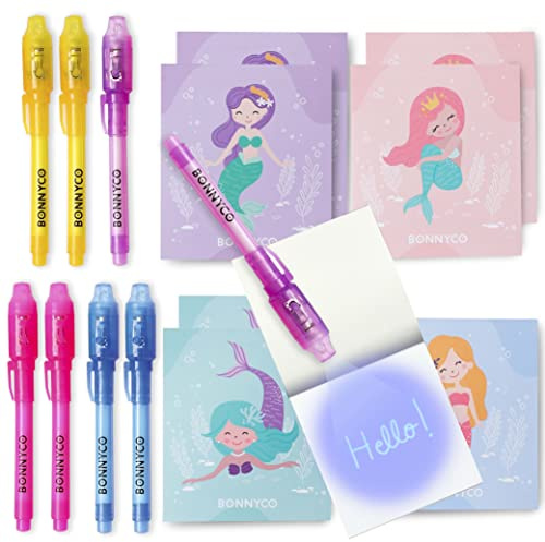BONNYCO UV Stift und Notizbuch, 8 Stück Meerjungfrau Mitgebsel Kindergeburtstag Mädchen. Kindergeburtstag Gastgeschenke, Kleine Geschenke für Kinder. Adventskalender, Meerjungfrau Deko