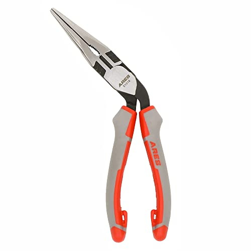 ARES 51016 – 8-Inch Angled Head Long Nose Pliers – Double Injection Handles Provides Superior Grip Control and Strength – Offset Angled Head Offers Increased Access and Leverage