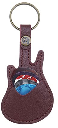 VGOL Gitarren-Pick-Halter Leder Schlüsselanhänger mit 5 Plektren Mini Gitarrenform Plektren Schlüsselanhänger Schlüsselanhänger für Gitarrenliebhaber Männer Frauen Kaffee Farbe