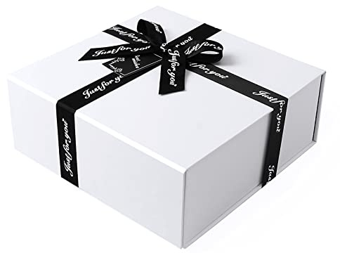 JiaWei Geschenkbox (Stil-2) 28 x 28 x 10,5 cm Mittel, Geschenkkarton mit Magnetisch Deckel & Kreuzförmige Schleife, mit Grußkarten & Seidenpapier - Weiß