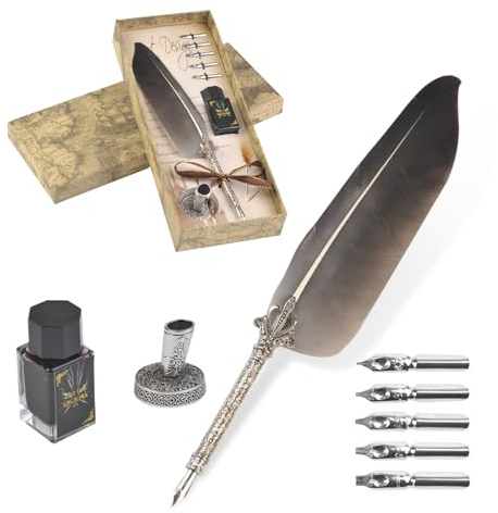 VABNEER Penna Piuma Inchiostro Pennino Metallico Penna d'Oca da Scrittura per uso Personale, Regalo Esecutivo e Antico Arredamento da Scrivania