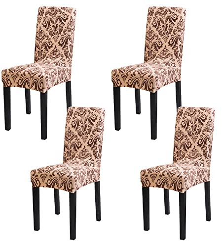mafudoxi Stuhlhussen 4er Set, Stretch Abnehmbare Waschbar Stuhlbezug, Stretch Stuhlhusse mit Gummiband, für Hotel, Bankett, Restaurant, Haus, Party, Hochzeit(Gold-Flowers, 4Stück)